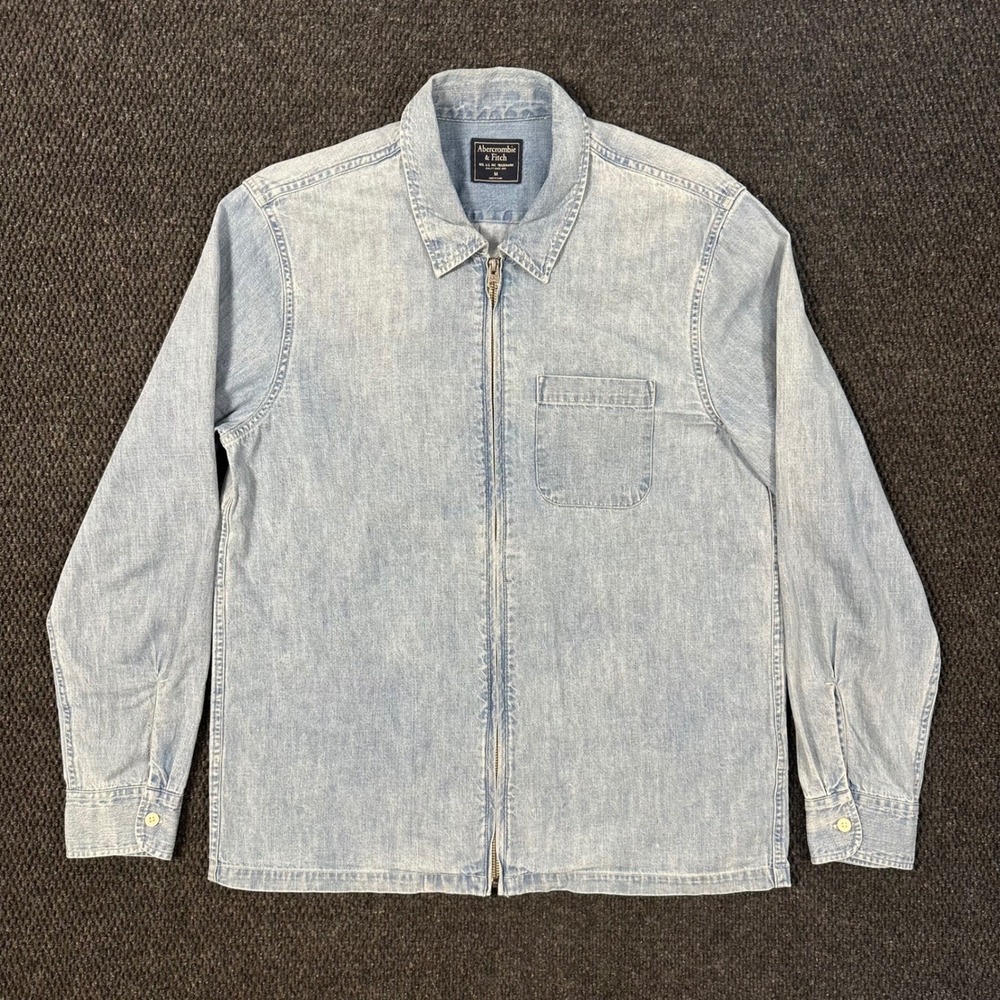 Abercrombie & Fitch Full Zip Chambray Shirt Jacket Men Medium Light Wash Shacket